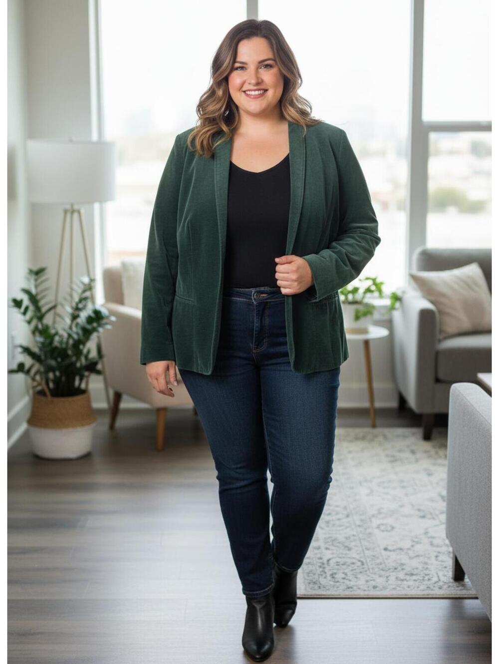 Pykettes Dark Green Velvet Blazer Jacket Size 18